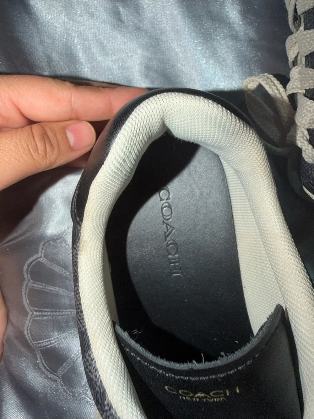 Coach Black Leather Low-Top Sneakers with Cream Soles and Laces
